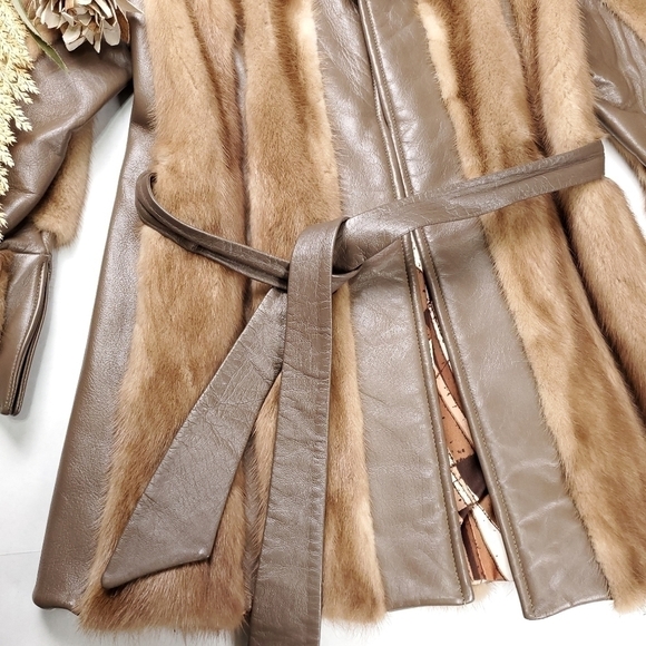 Sedran Furs Vintage Mink Leather Belted Fur Coat Combo - Picture 6 of 16